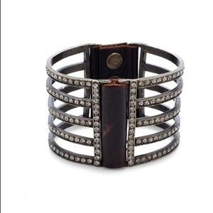 Rebel Designs Five Bar Bracelet - Italian Leather Vintage Brown & Black Diamonds
